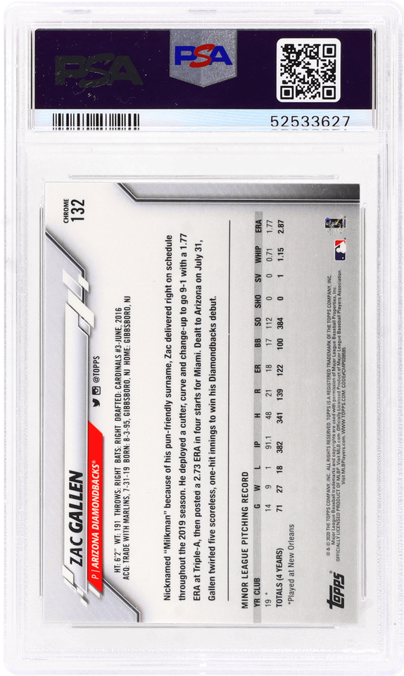 Graded 2020 Topps Chrome Zac Gallen #132 Rookie RC Baseball Card PSA 10 Gem Mint