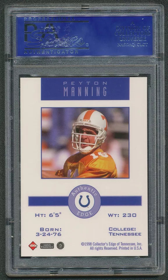 Graded 1998 Collectors Edge 1st Place Peyton Manning Holding Jersey Rookie RC Football Card PSA 10 Gem Mint