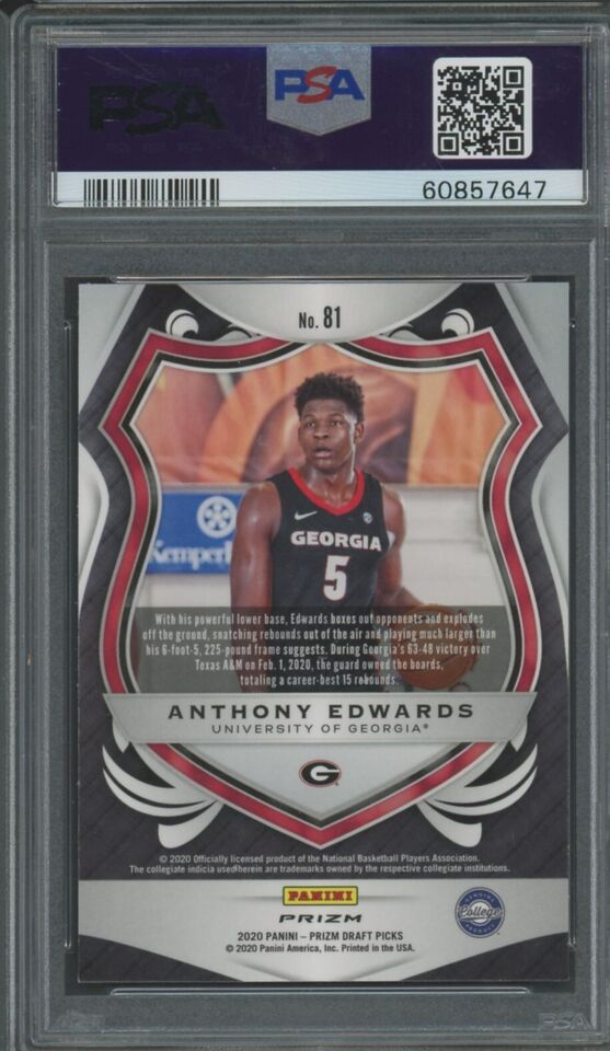 Graded 2020-21 Panini Prizm DP Anthony Edwards #81 Purple Wave Rookie RC Basketball Card PSA 10 Gem Mint