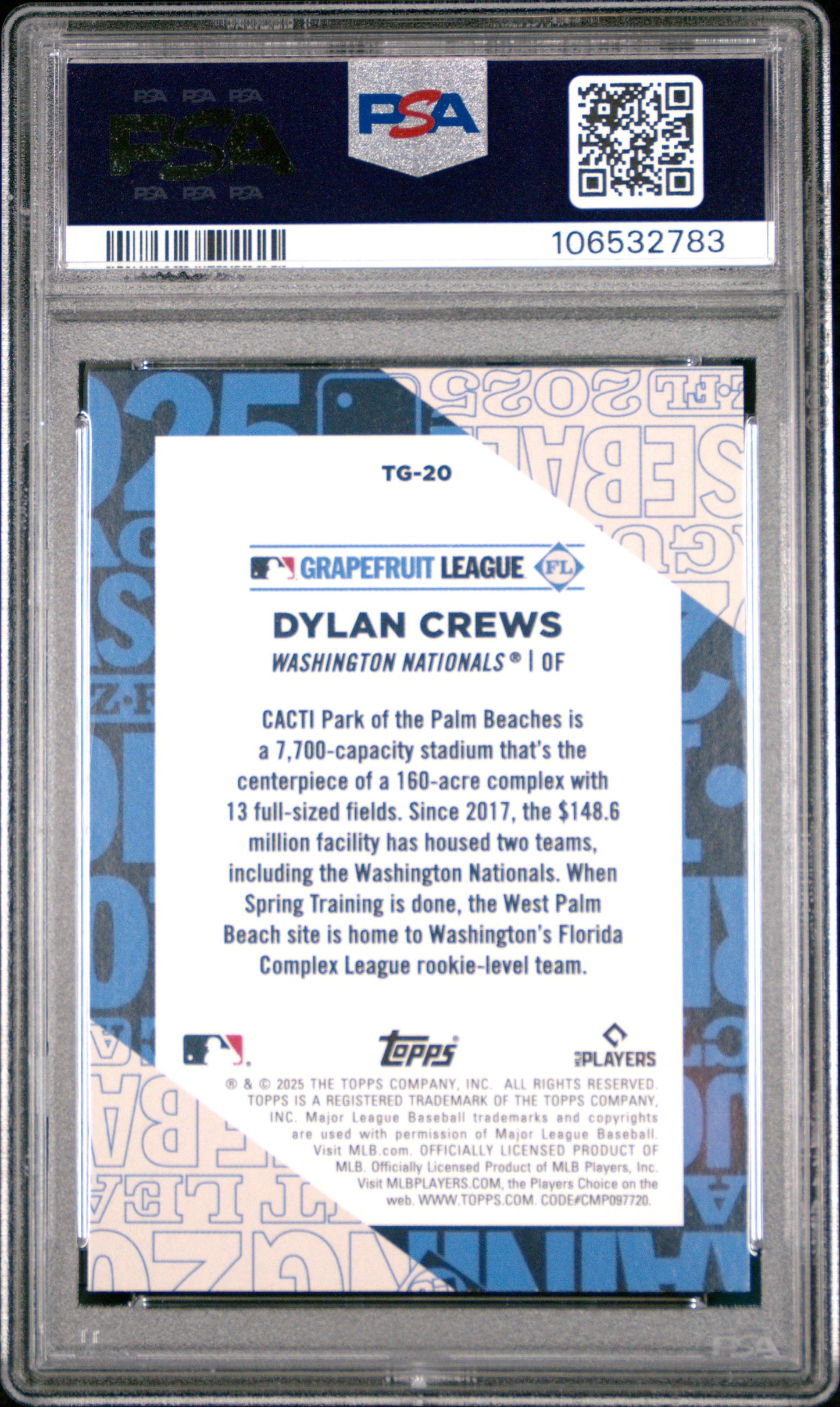 Graded 2025 Topps Dylan Crews #TG20 Training Grounds Rookie RC Baseball Card PSA 10 Gem Mint