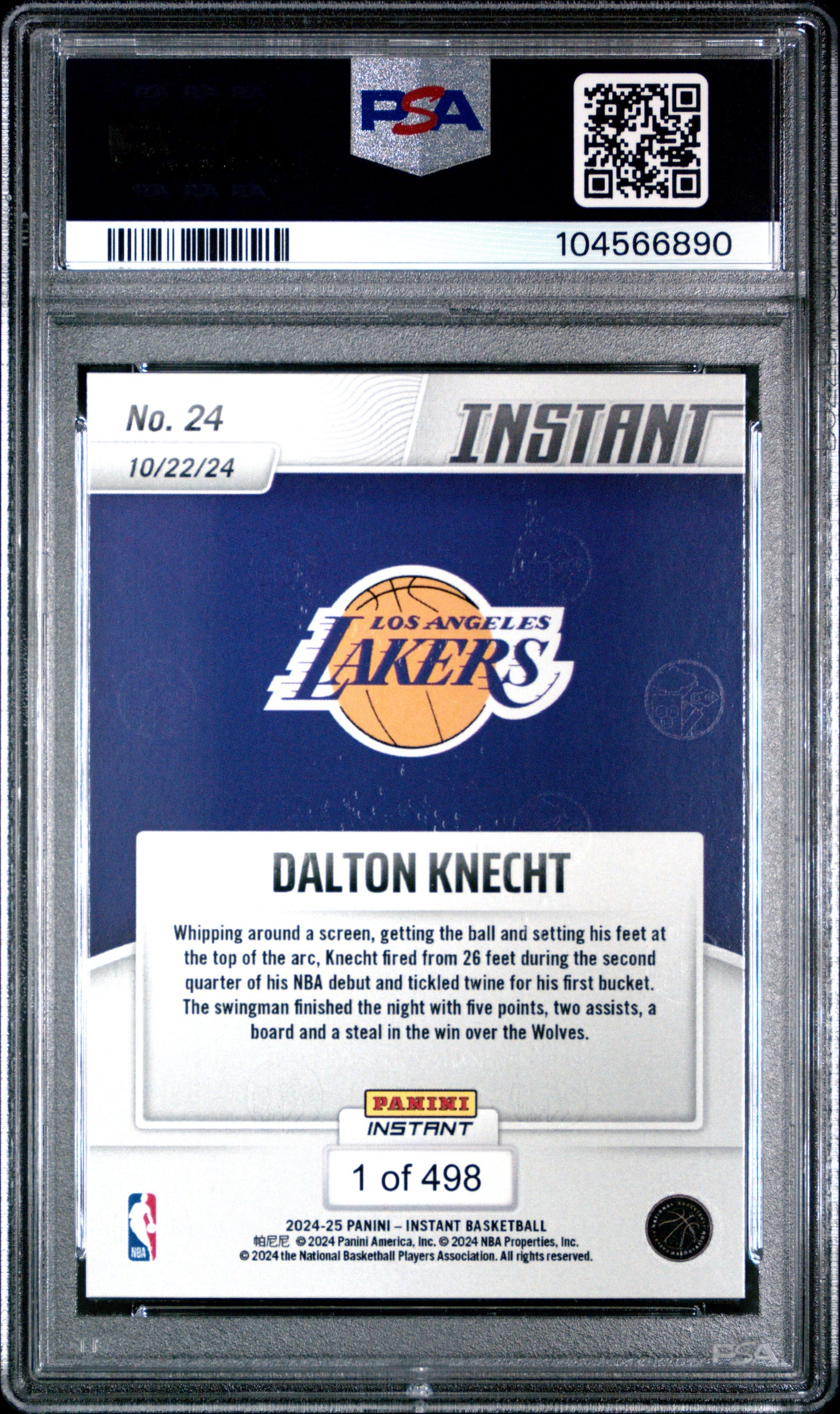 Graded 2024 Panini Instant NBA Dalton Knecht #24 Rookie RC Basketball Card PSA 10 Gem Mint