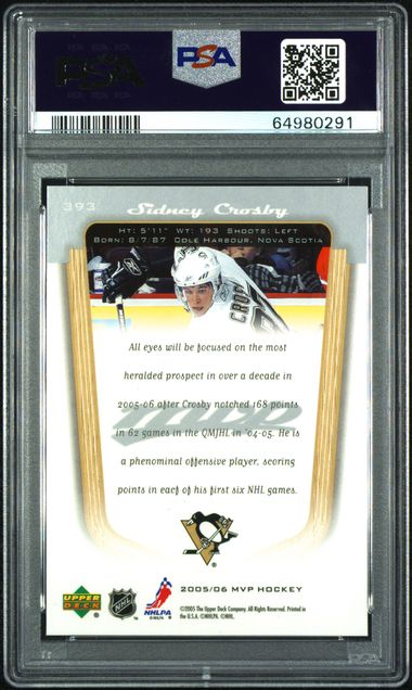 Graded 2005 Upper Deck MVP Sidney Crosby #393 Rookie RC Hockey Card PSA 10 Gem Mint