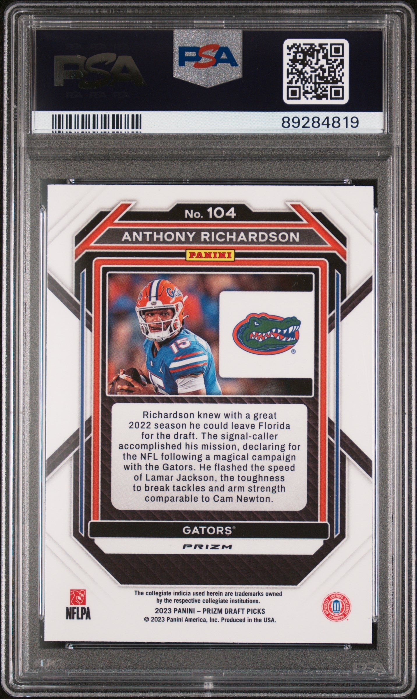 Graded 2023 Panini Prizm Draft Picks Anthony Richardson #104 Silver Rookie RC Football Card PSA 10 Gem Mint