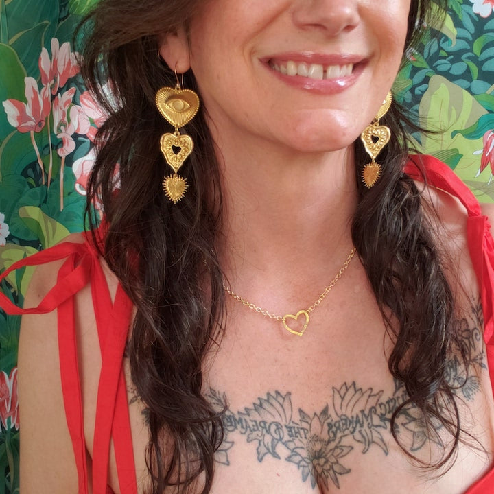 Triple Heart Eye Earrings