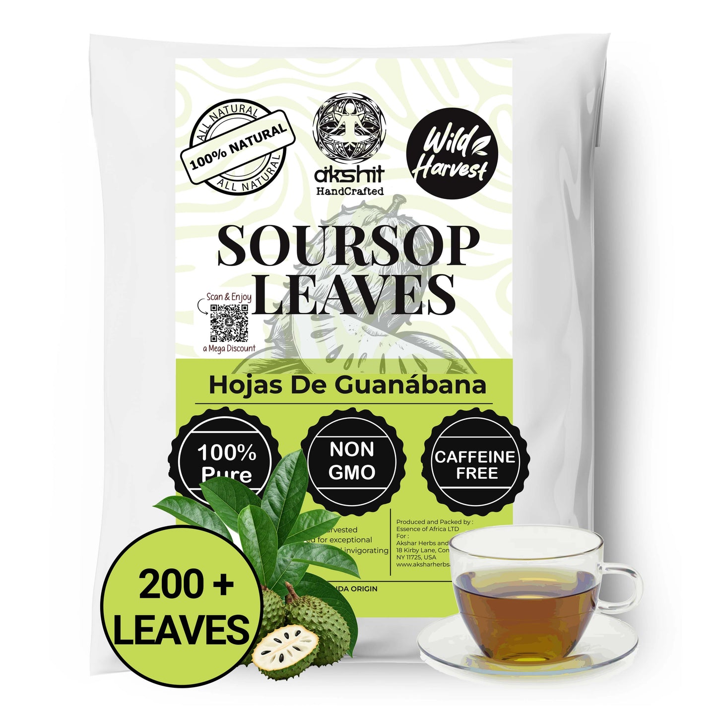 200+ Premium Dried Soursop Graviola Leaves Tea – 2.6 oz , 100% Natural Soursop Tea, Caffeine-Free Herbal Tea (Hoja Guanabana)