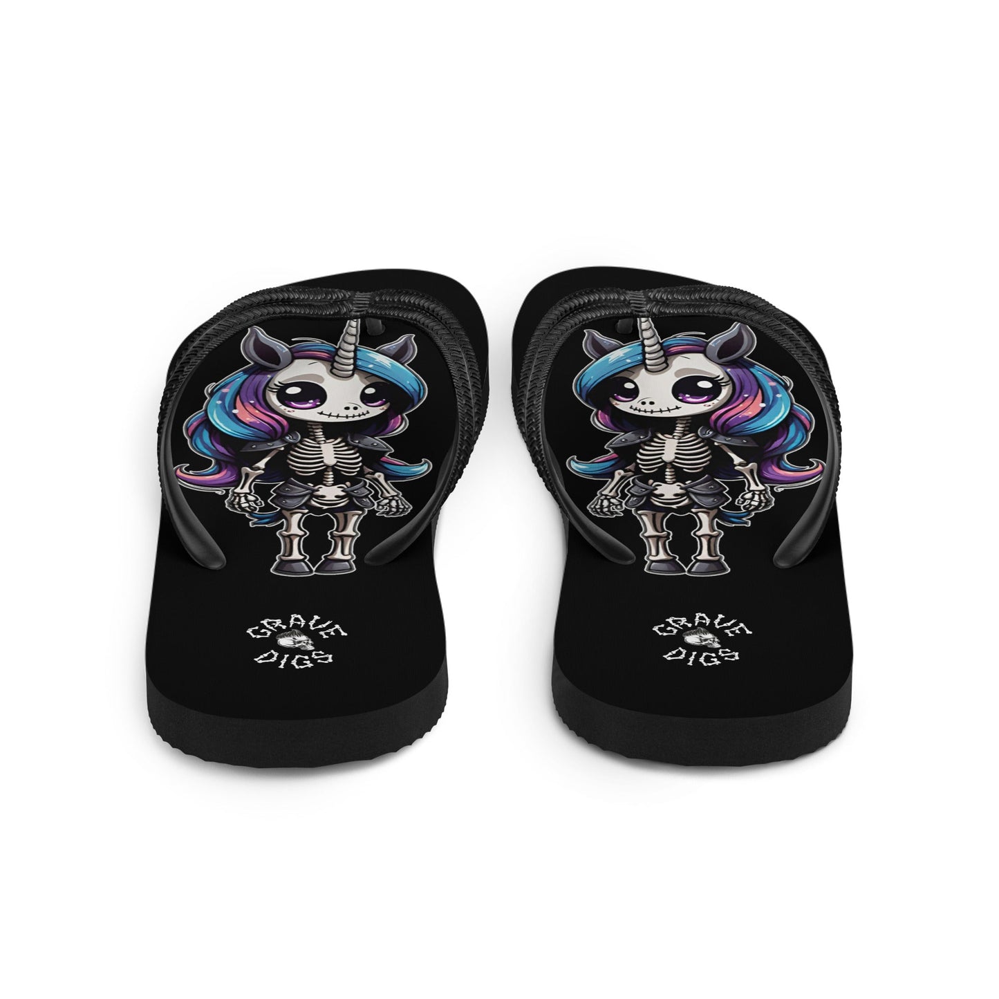 Grave Digs Skeleton Unicorn Flip Flops
