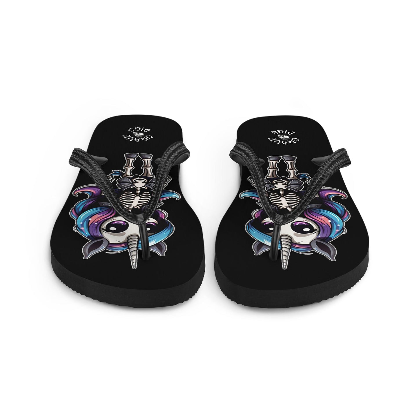 Grave Digs Skeleton Unicorn Flip Flops