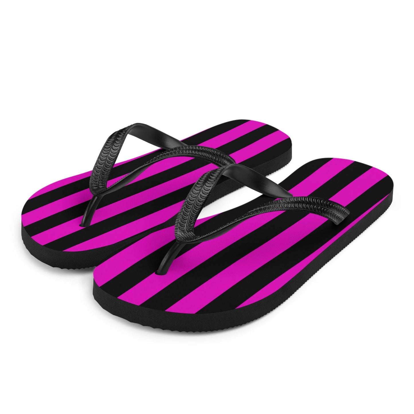 Black and Pink Striped Flip Flops