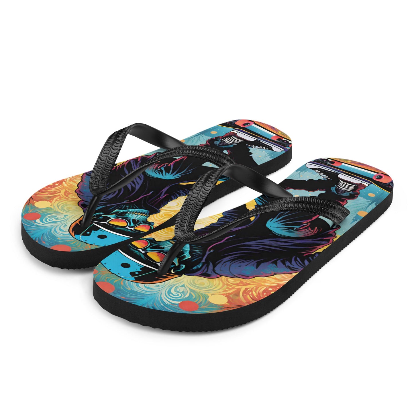 Colorful Skater Skeleton Flip Flops