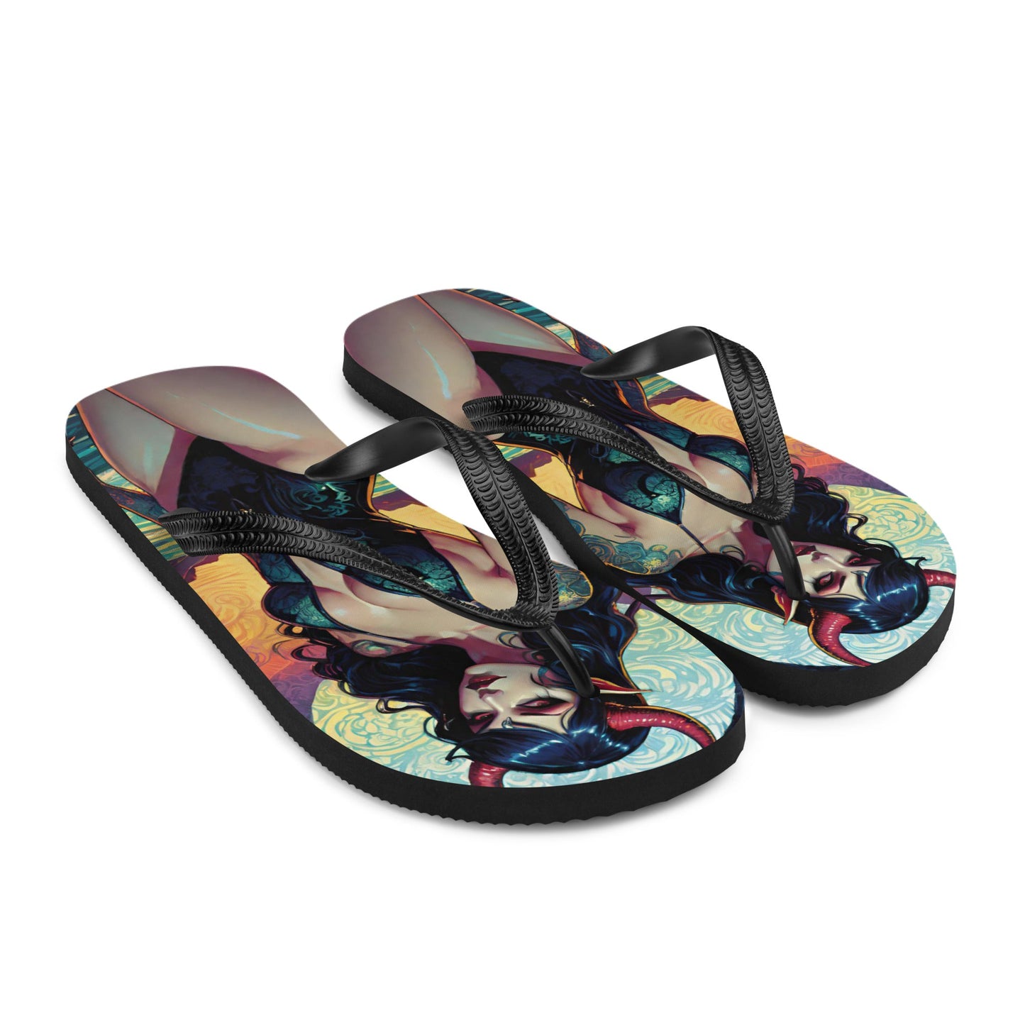 Colorful Summer Succubus in a Swimsuit 2 Gothic Flip Flops