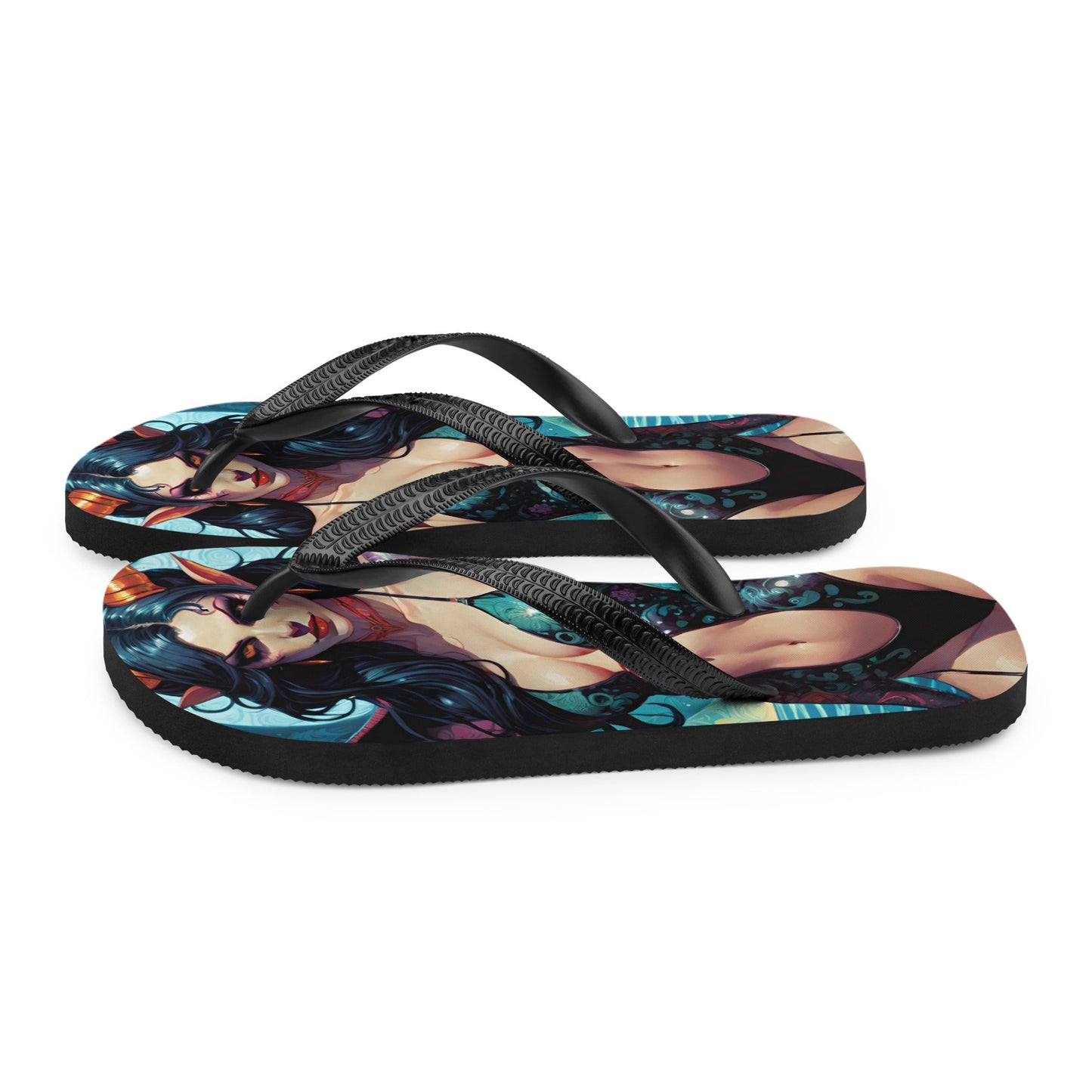 Colorful Summer Succubus in a Swimsuit 4 Gothic Flip Flops