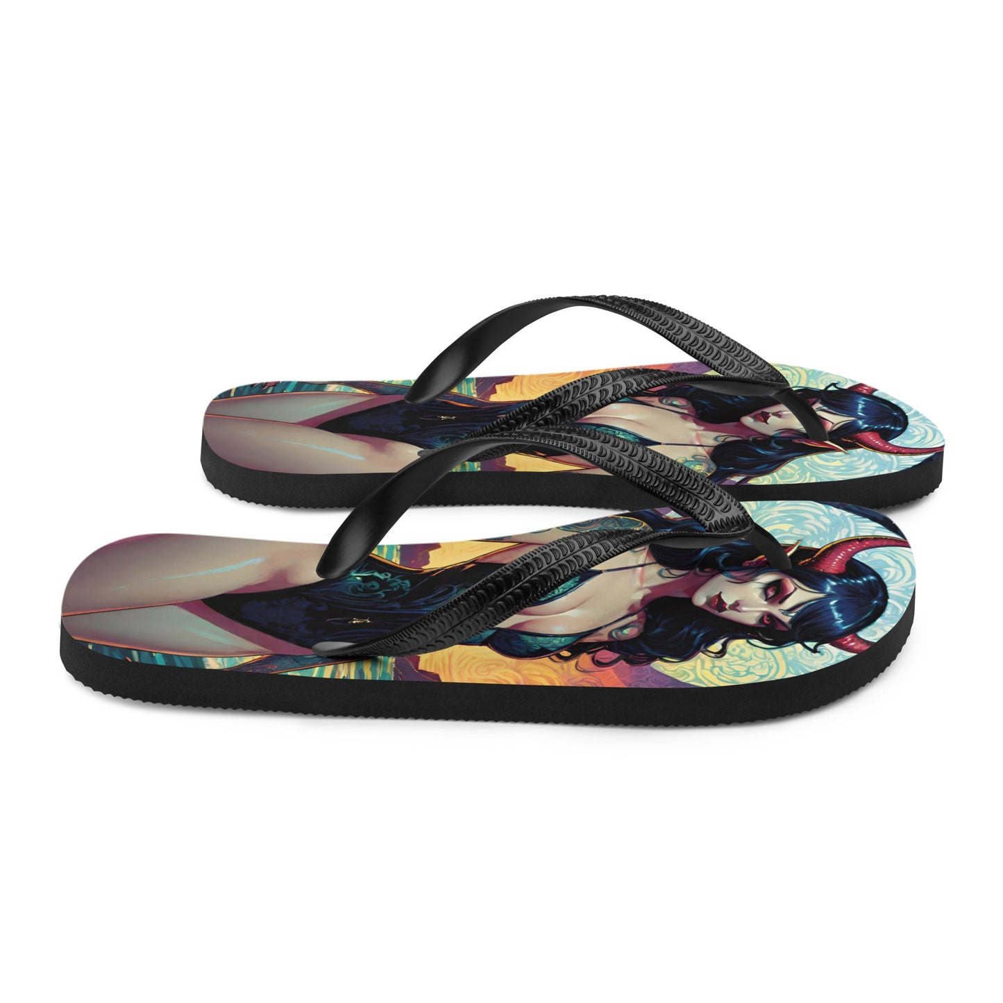 Colorful Summer Succubus in a Swimsuit 2 Gothic Flip Flops
