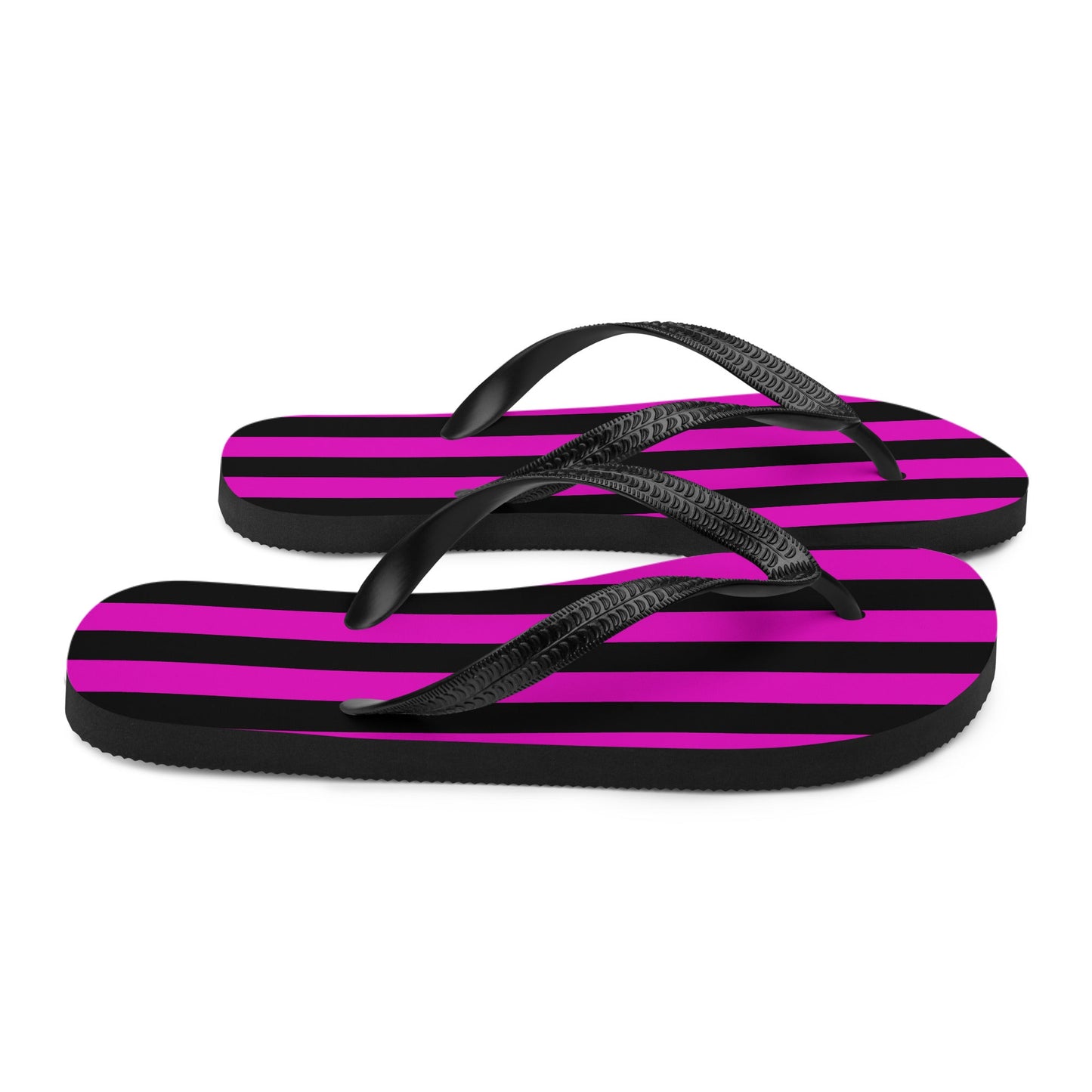 Black and Pink Striped Flip Flops