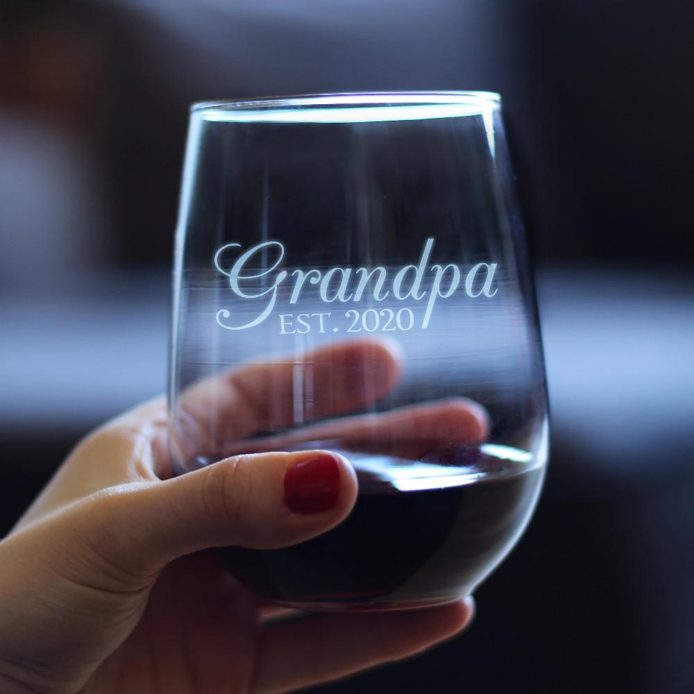 Grandpa Est. 2020 - 17 Ounce Stemless Wine Glass