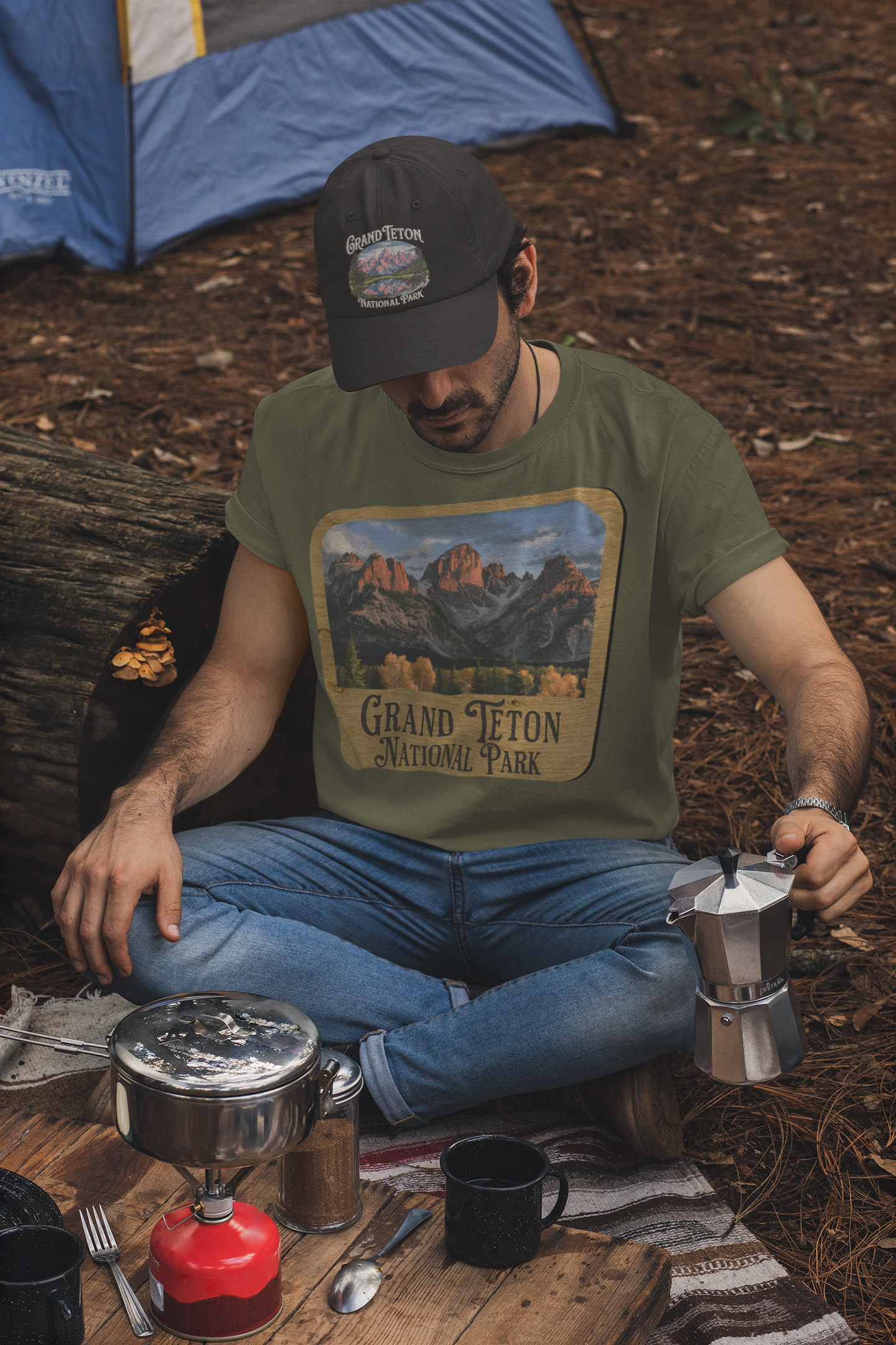 Grand Teton National Park Unisex Fit Soft T-Shirt Wood Sign