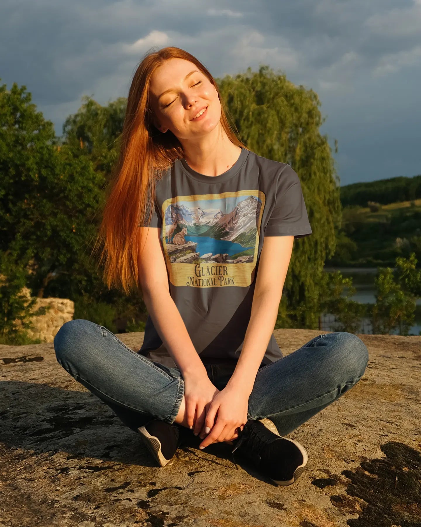 Glacier National Park Unisex Fit Short Sleeve T-Shirt Wood Sign