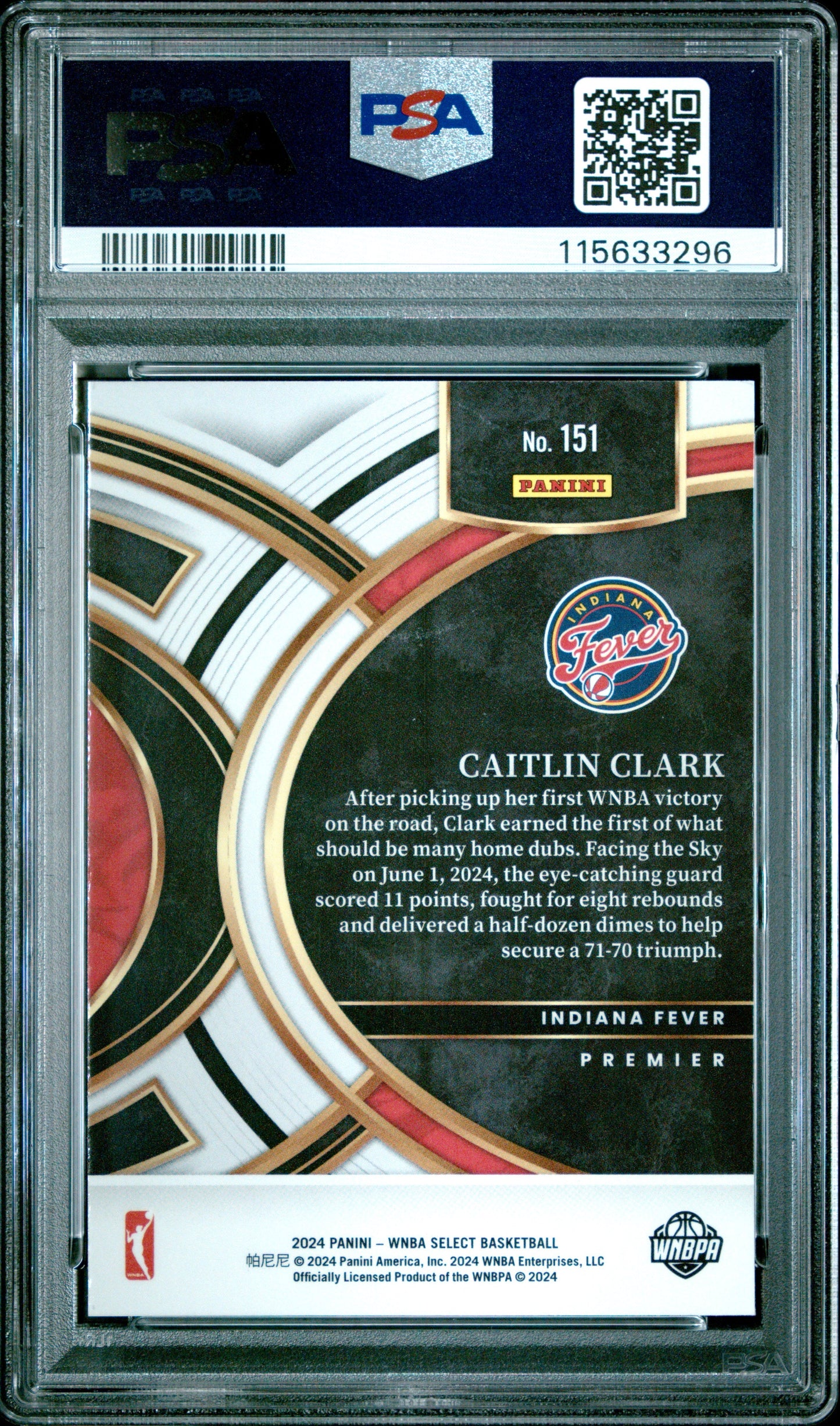 Graded 2024 Panini Select WNBA Caitlin Clark #151 Rookie RC Basketball Card PSA 10 Gem Mint