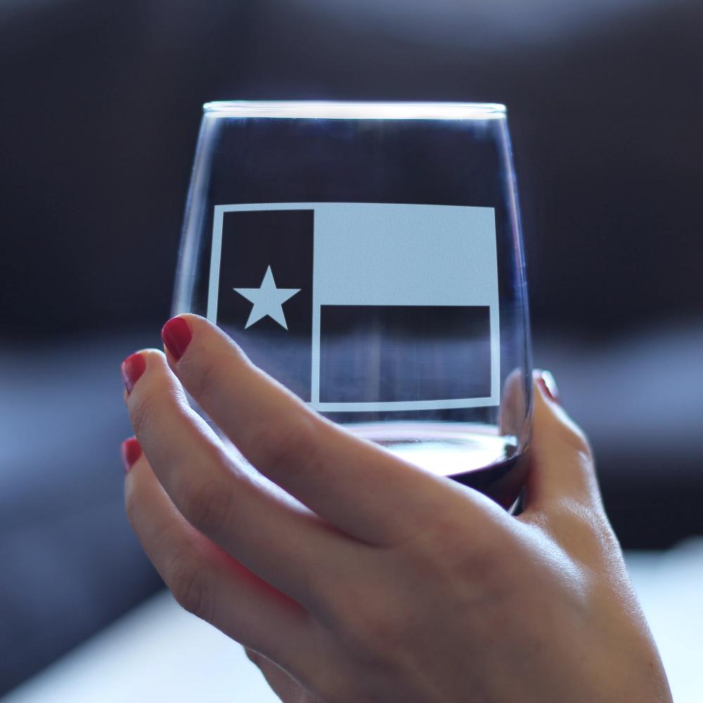 Texas Flag – Cute Funny Stemless Wine Glass, Large 17 Ounces, Etched Sayings, Gift Box