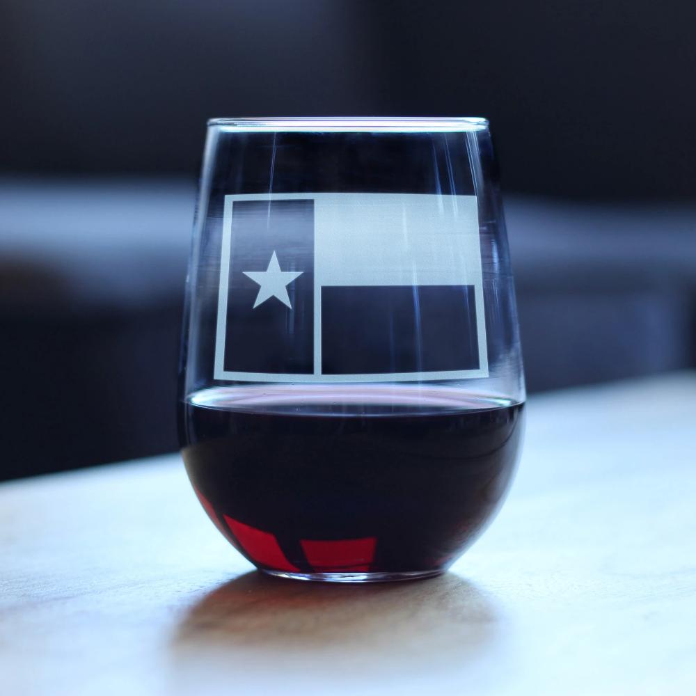 Texas Flag – Cute Funny Stemless Wine Glass, Large 17 Ounces, Etched Sayings, Gift Box