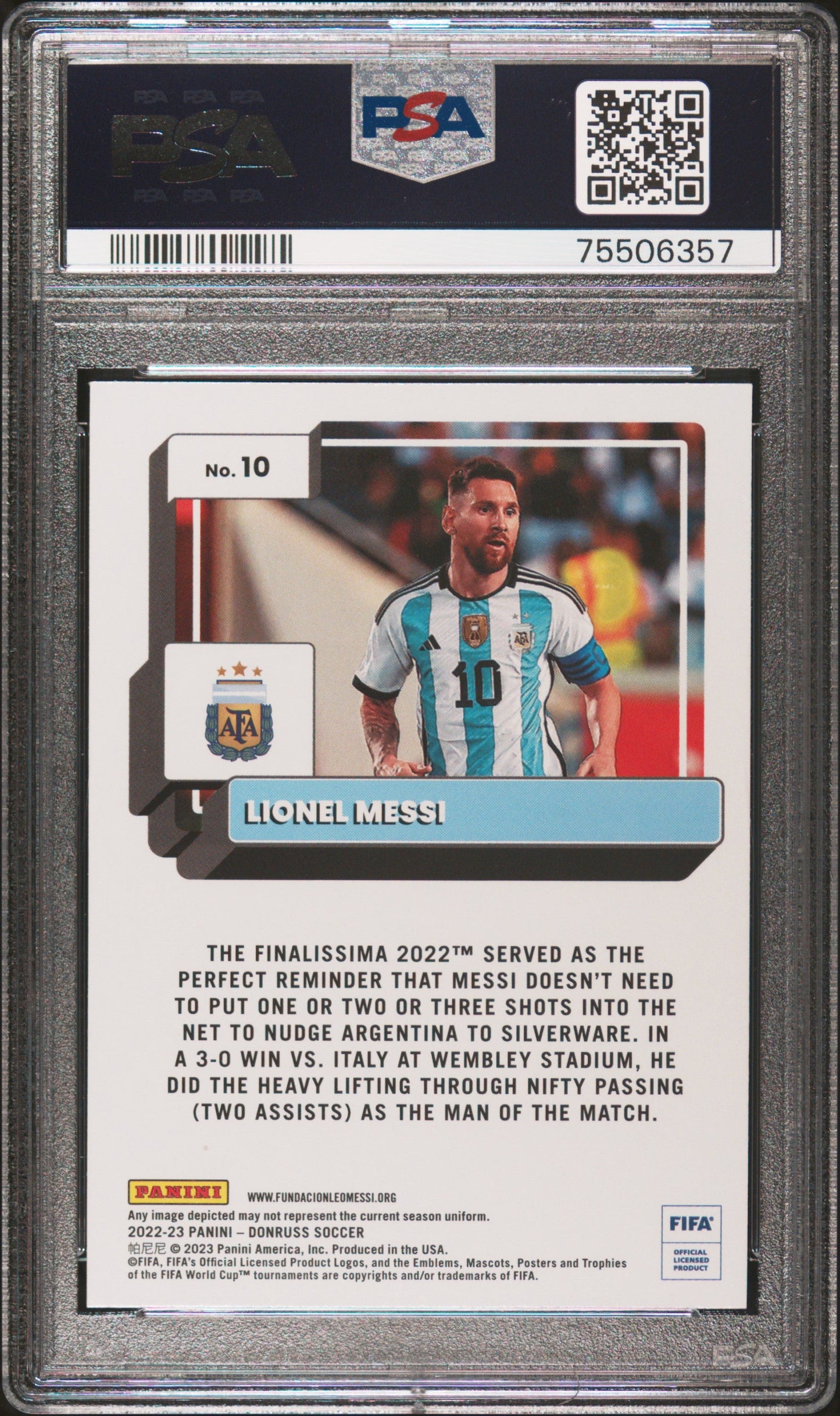 Graded 2022 Panini Donruss FIFA Lionel Messi #10 Silver Soccer Card PSA 10 Gem Mint