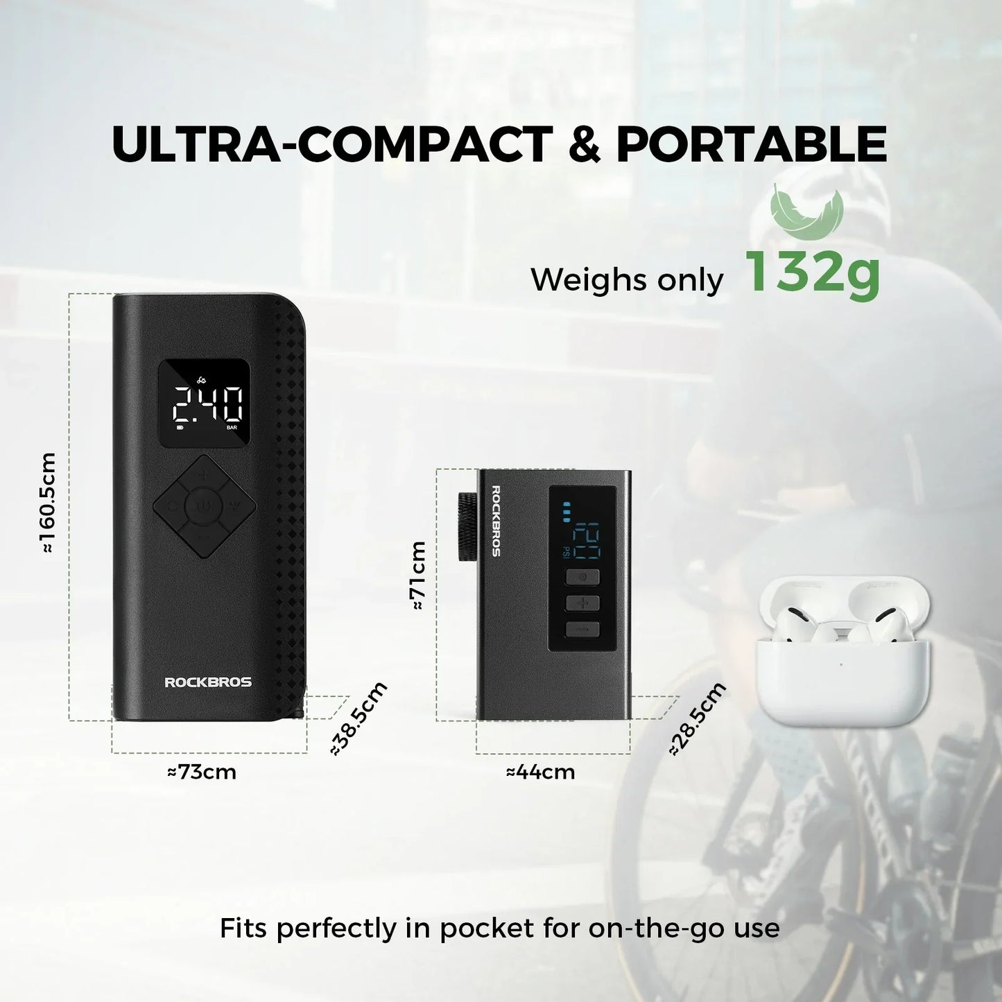 AS240 PRO Mini Electric Bike Pump with Gauge Max 120PSI