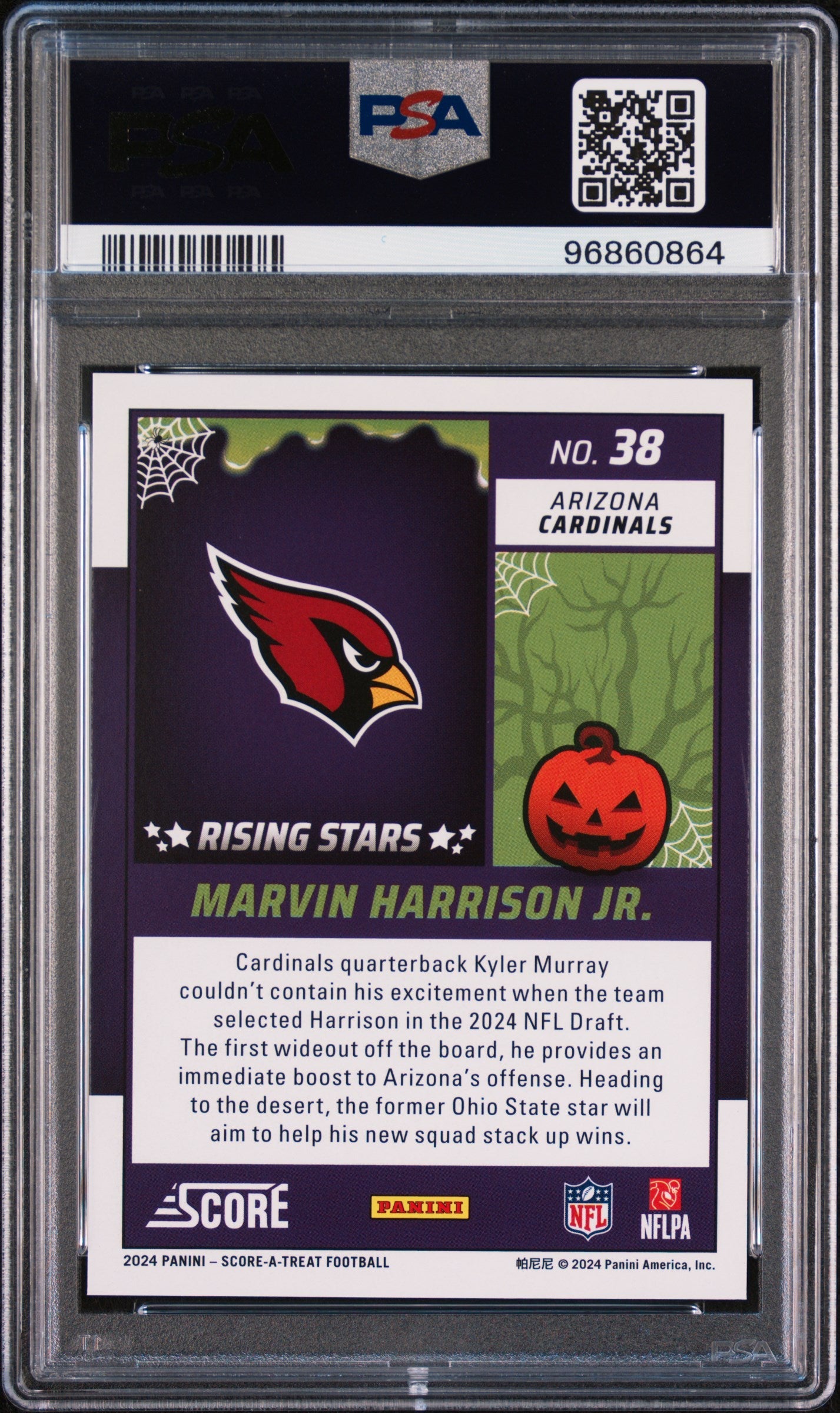 Graded 2024 Panini Score-A-Treat Marvin Harrison Jr #38 Rising Star Bats Rookie RC Football Card PSA 10 Gem Mint