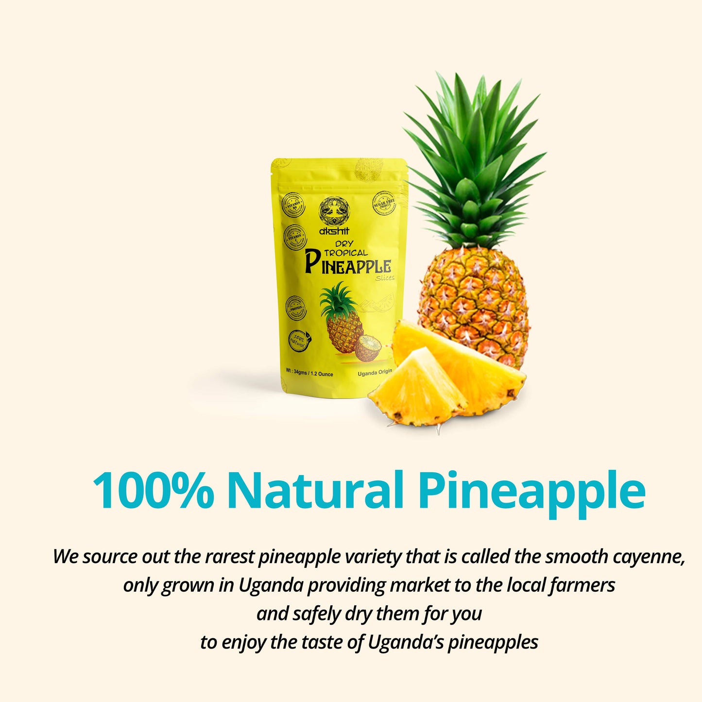 Akshit Premium Dried Pineapple Chunks | 100% Natural, No Sugar, Gluten-Free, Non-GMO 1.2 oz (12 count ) I piña bocadillo I Tranches d'ananas secs