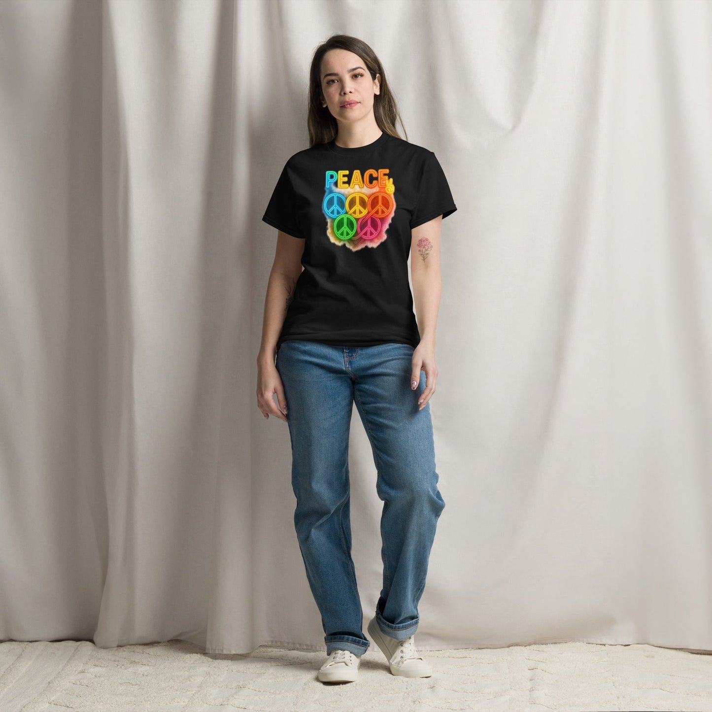 Neon Peace Sign Tee – Rainbow Glow Streetwear