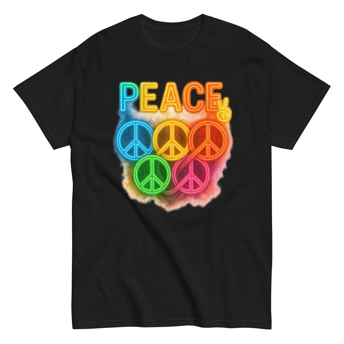 Neon Peace Sign Tee – Rainbow Glow Streetwear