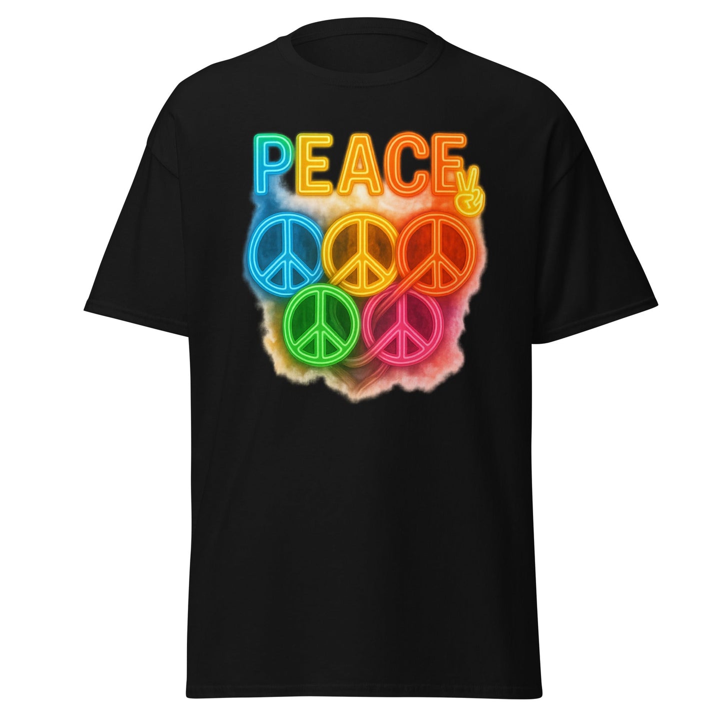 Neon Peace Sign Tee – Rainbow Glow Streetwear