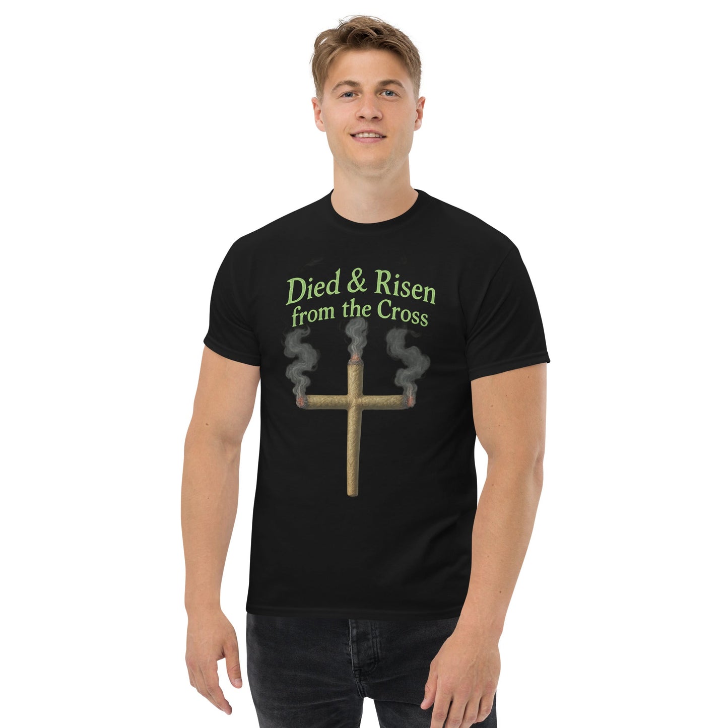 Died & Risen Tee – Cross Joint Graphic Shirt for 420 Vibes
