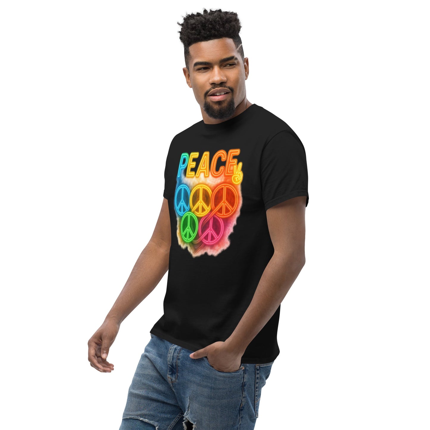 Neon Peace Sign Tee – Rainbow Glow Streetwear