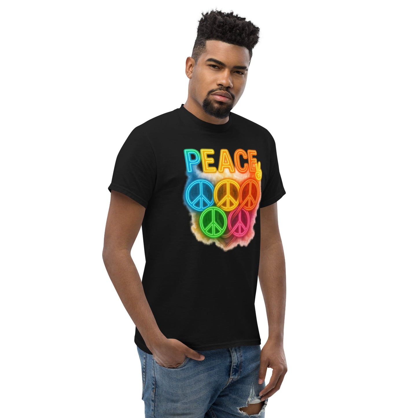 Neon Peace Sign Tee – Rainbow Glow Streetwear