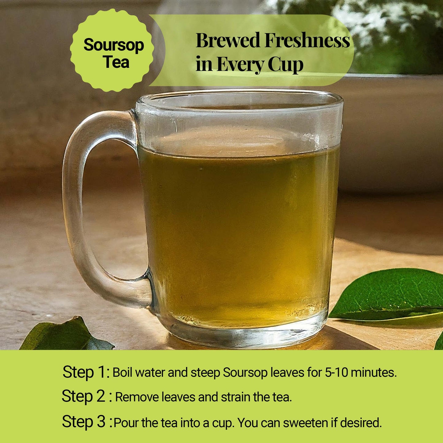 200+ Premium Dried Soursop Graviola Leaves Tea – 2.6 oz , 100% Natural Soursop Tea, Caffeine-Free Herbal Tea (Hoja Guanabana)
