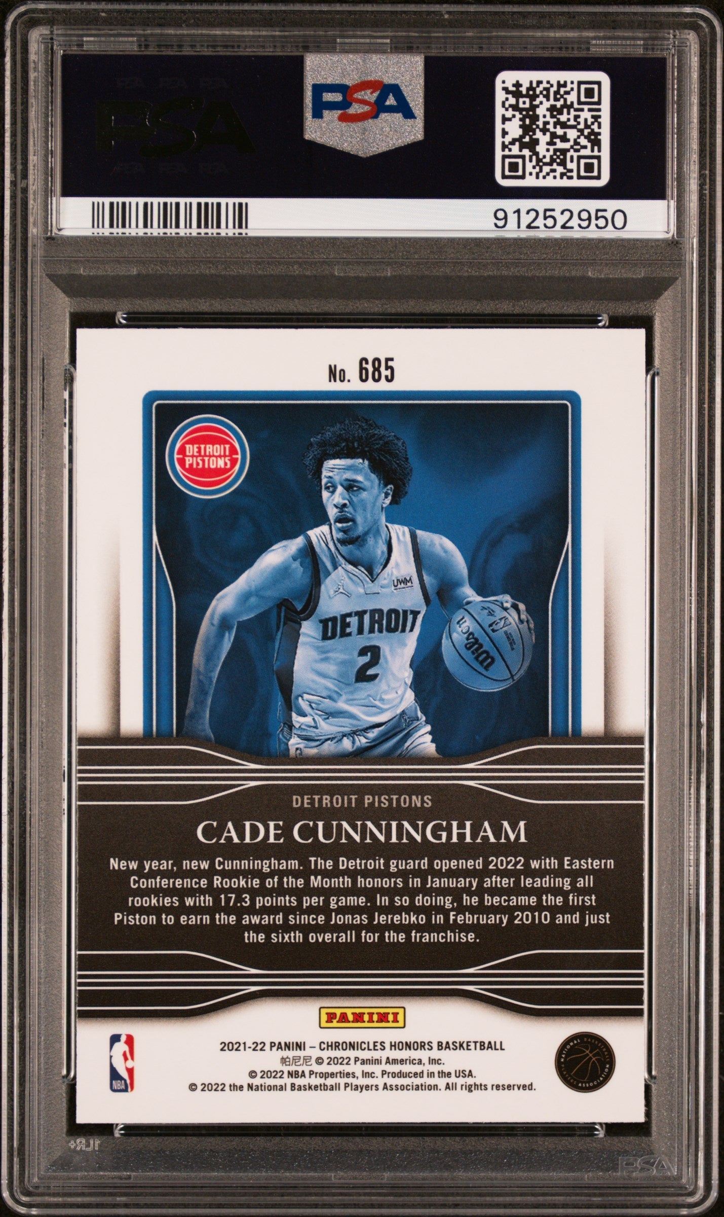Graded 2021 Panini Chronicles Cade Cunningham #685 Rookie RC Basketball Card PSA 10 Gem Mint