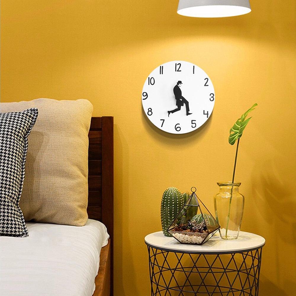 Wall Clock Silly Walk Wall Clock Comedy Creative Artwork Sweep Seconds Silent Funny Modern Silent Wall Watch Clock for Living Room Decor Comedian Home Decor Novelty Wall Watch Funny Walking Silent Mute Clock