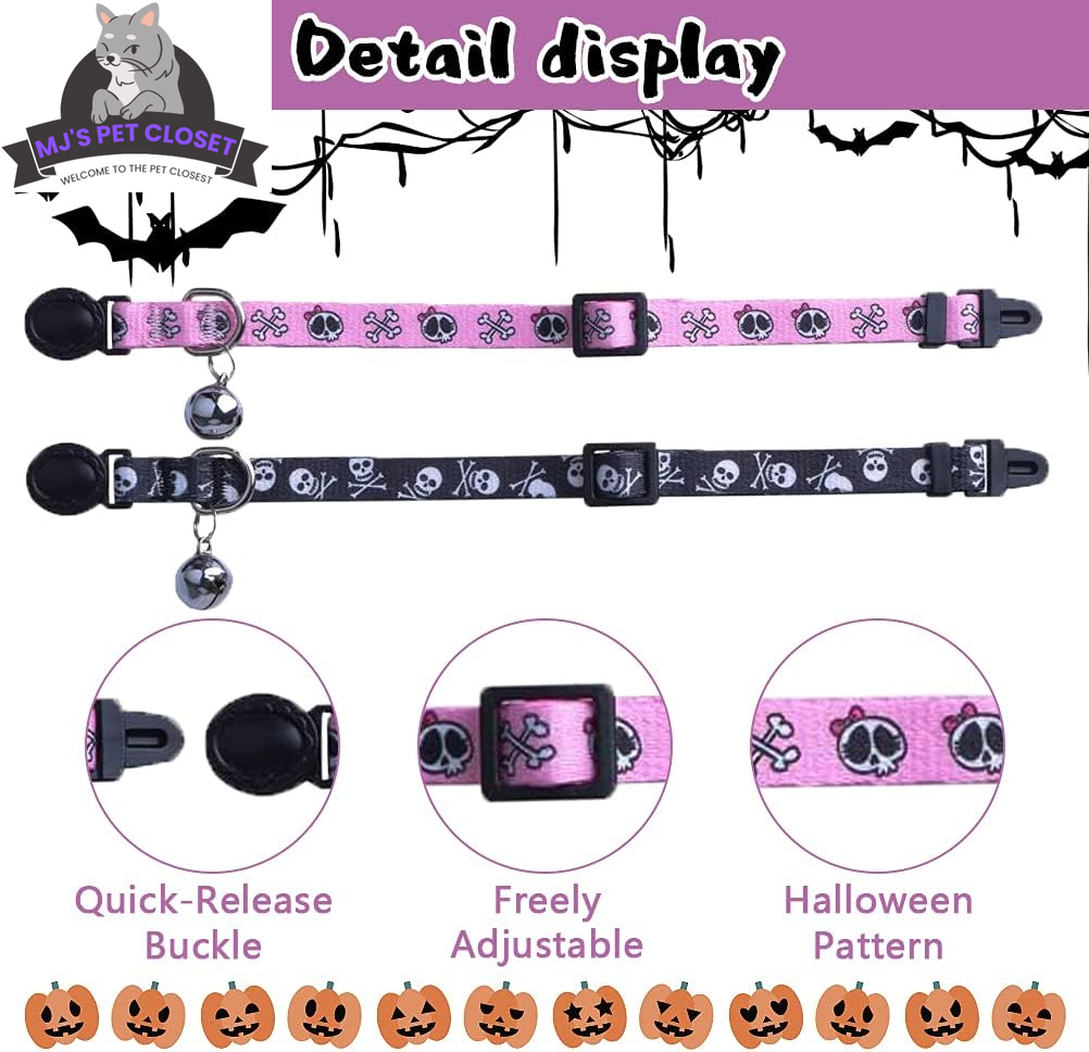 Cute & Stylish Breakaway Cat Collars! ๐พ๐ 2-pack in Pink & Black Skull Design, Perfect for Your Fashionable Feline! ๐๐ฑ