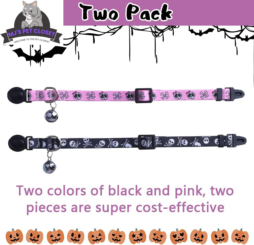 Cute & Stylish Breakaway Cat Collars! ๐พ๐ 2-pack in Pink & Black Skull Design, Perfect for Your Fashionable Feline! ๐๐ฑ