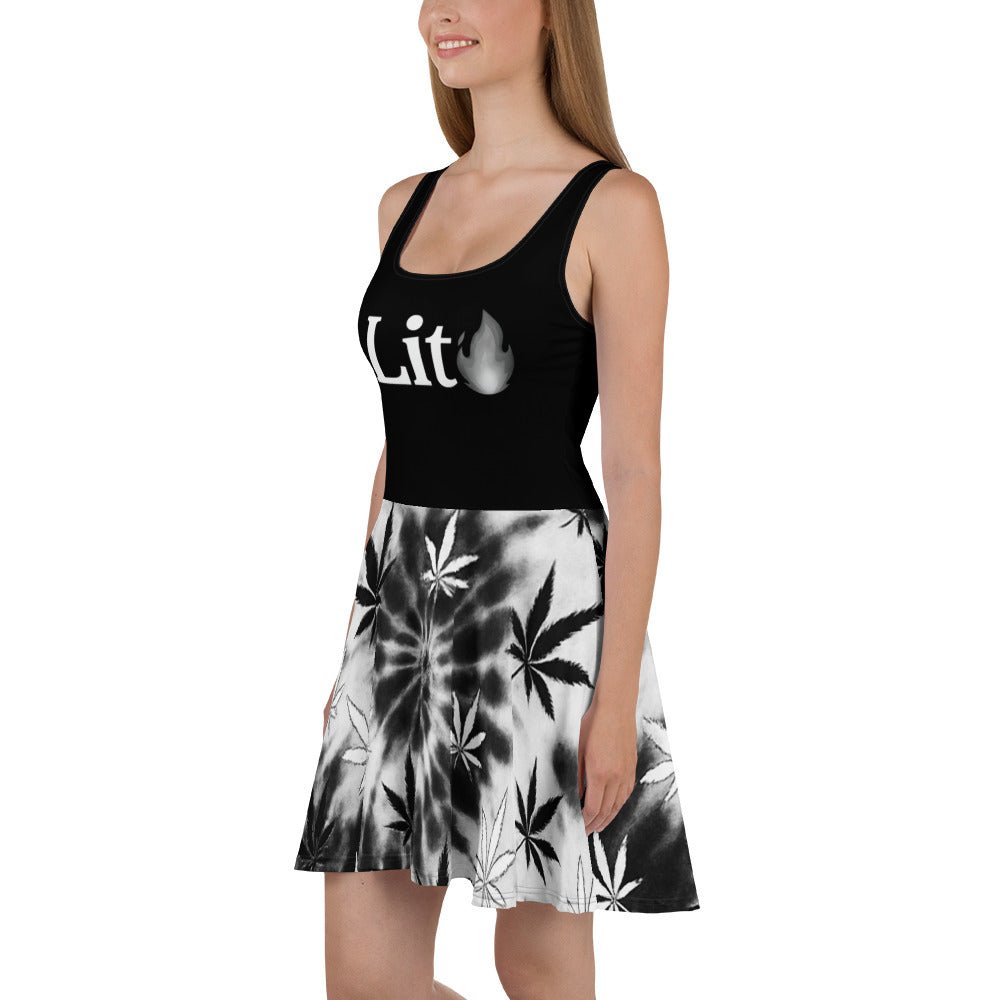 White and black Tie-dye Skater Dress