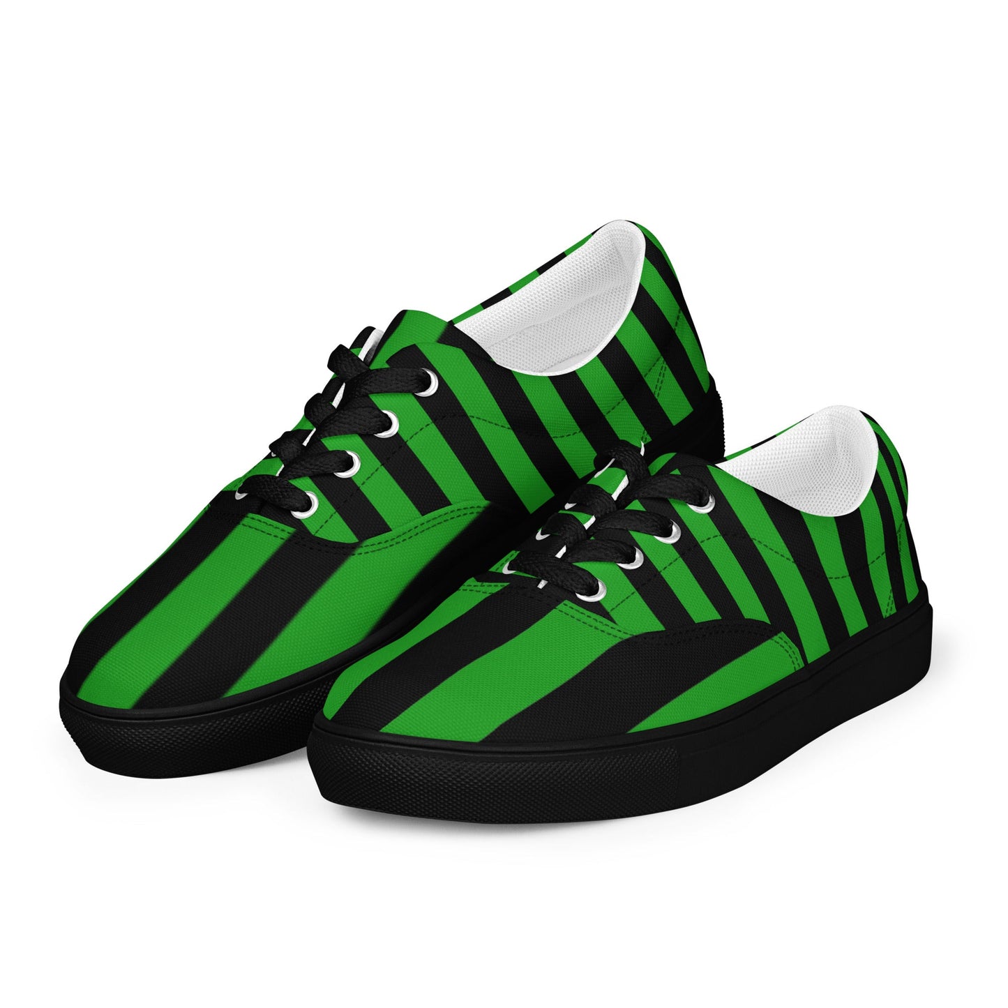 Black and Green Striped Women’s Lace-up Canvas Shoes