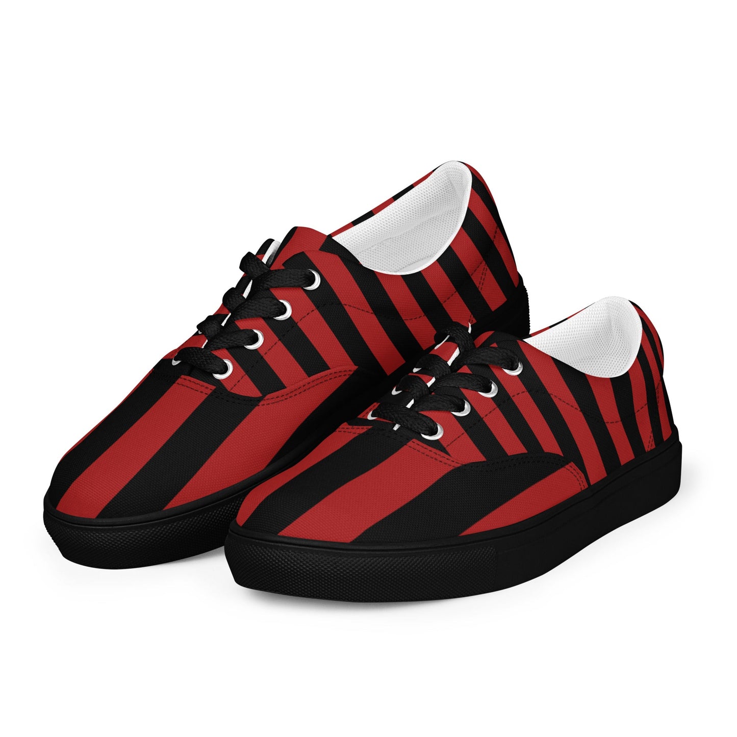 Black and Red Striped Women’s Lace-up Canvas Shoes