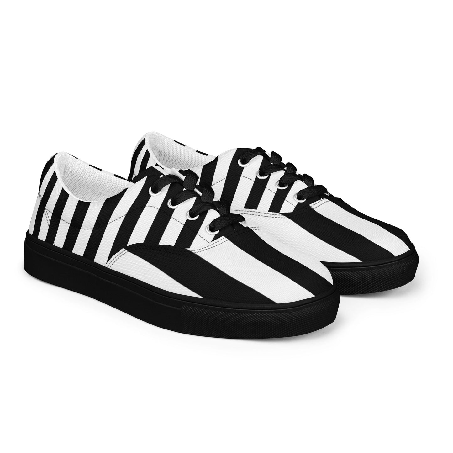 Black and White Striped Women’s Lace-up Canvas Shoes