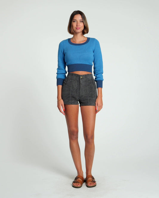 Crop Sweater (Blue Poppy/Navy)