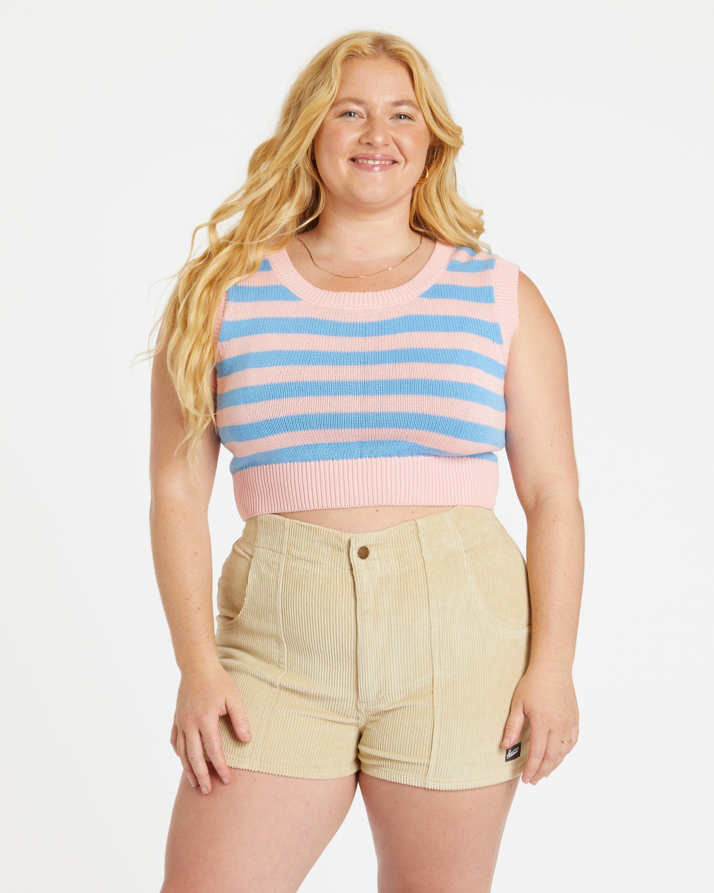 Knit Crop Top (Powder Pink/Blue Poppy)