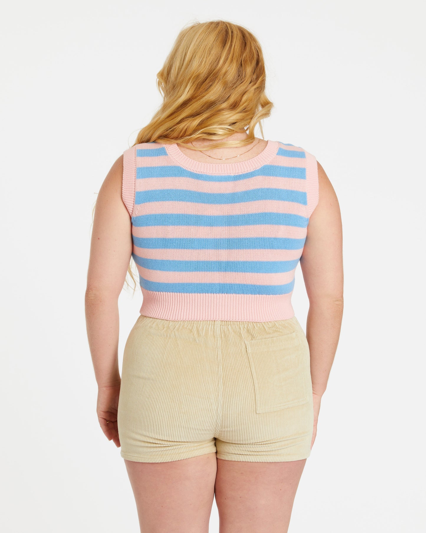 Knit Crop Top (Powder Pink/Blue Poppy)