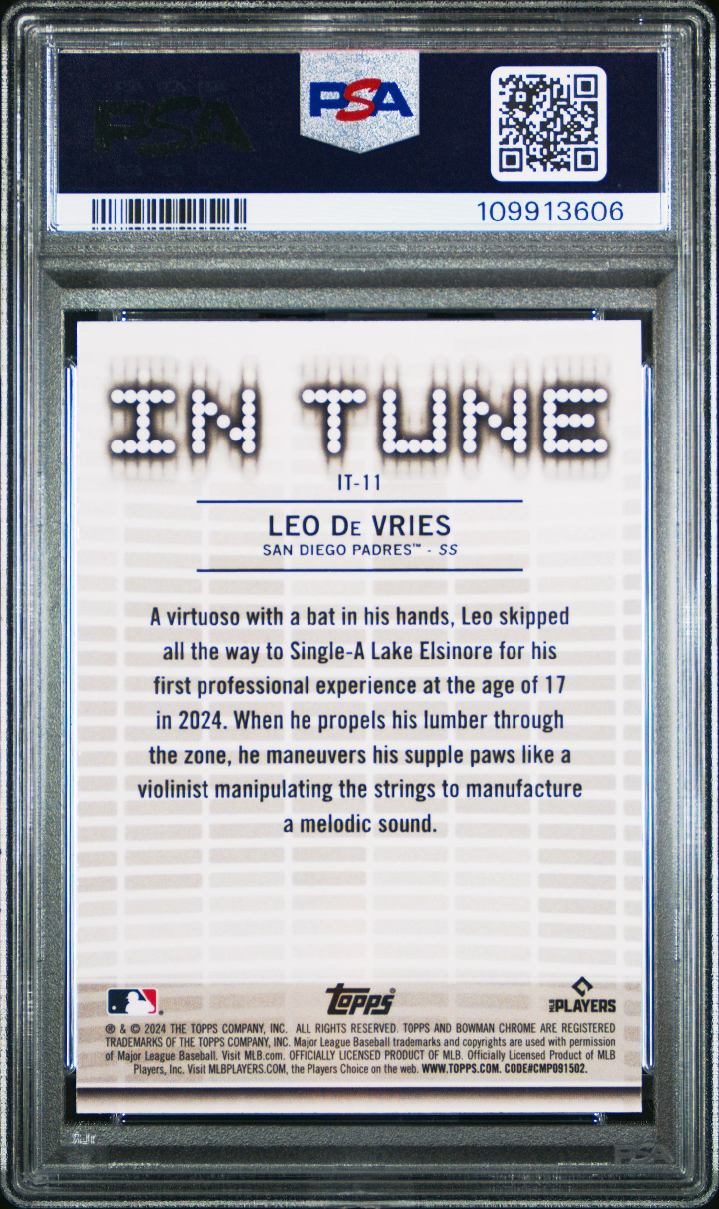 Graded 2024 Topps Bowman Draft Leo De Vries #IT11 In Tune Rookie RC Baseball Card PSA 10 Gem Mint