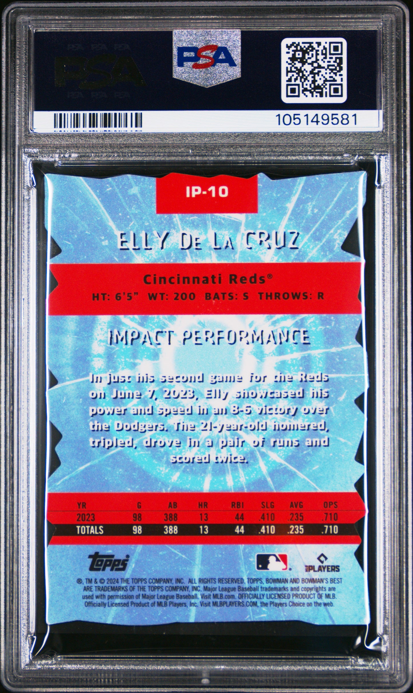 Graded 2024 Topps Bowmans Best Elly De La Cruz #IP10 Impact Players Rookie RC Baseball Card PSA 10 Gem Mint