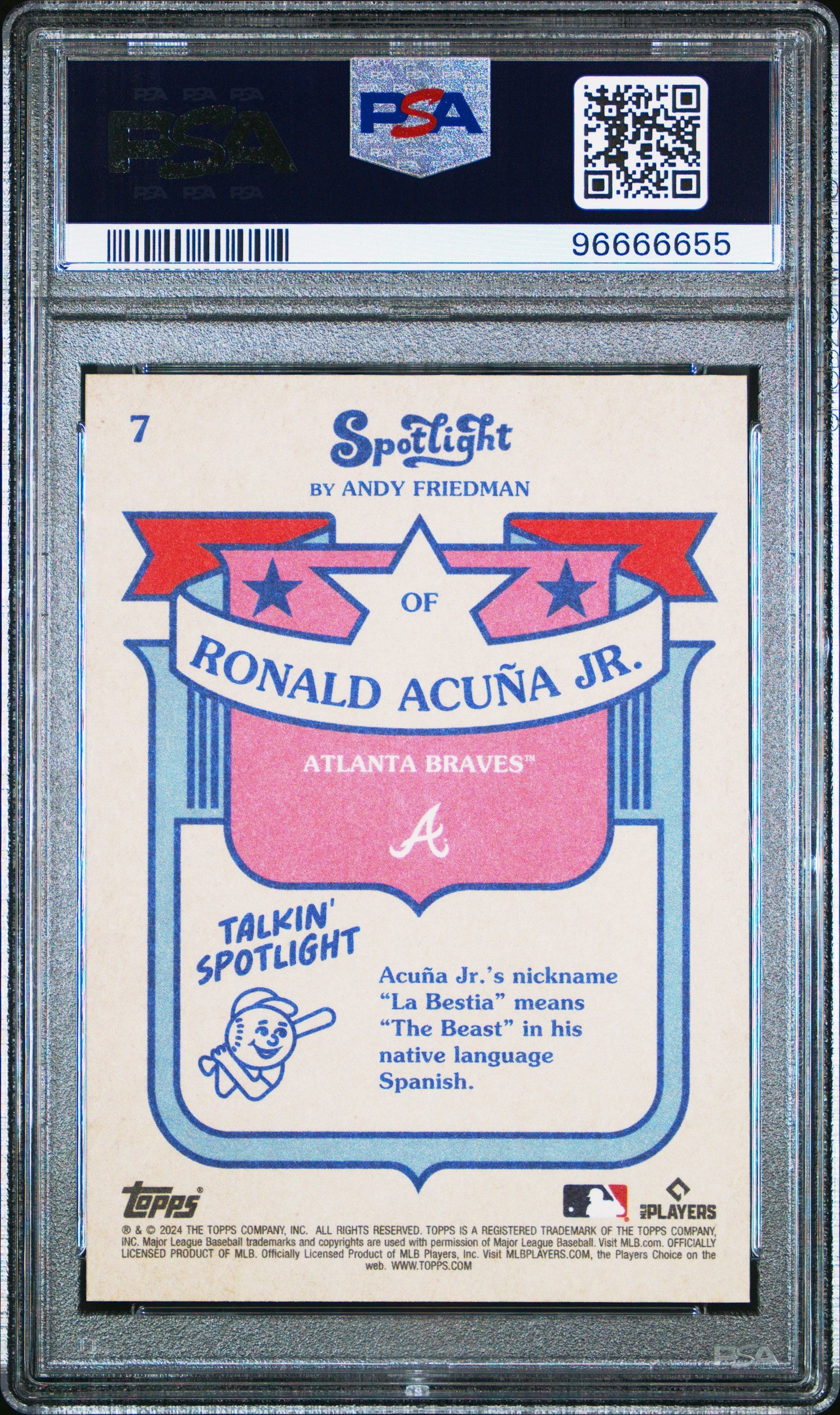 Graded 2024 Topps Spotlight Ronald Acuna Jr. #7 Baseball Card PSA 10 Gem Mint