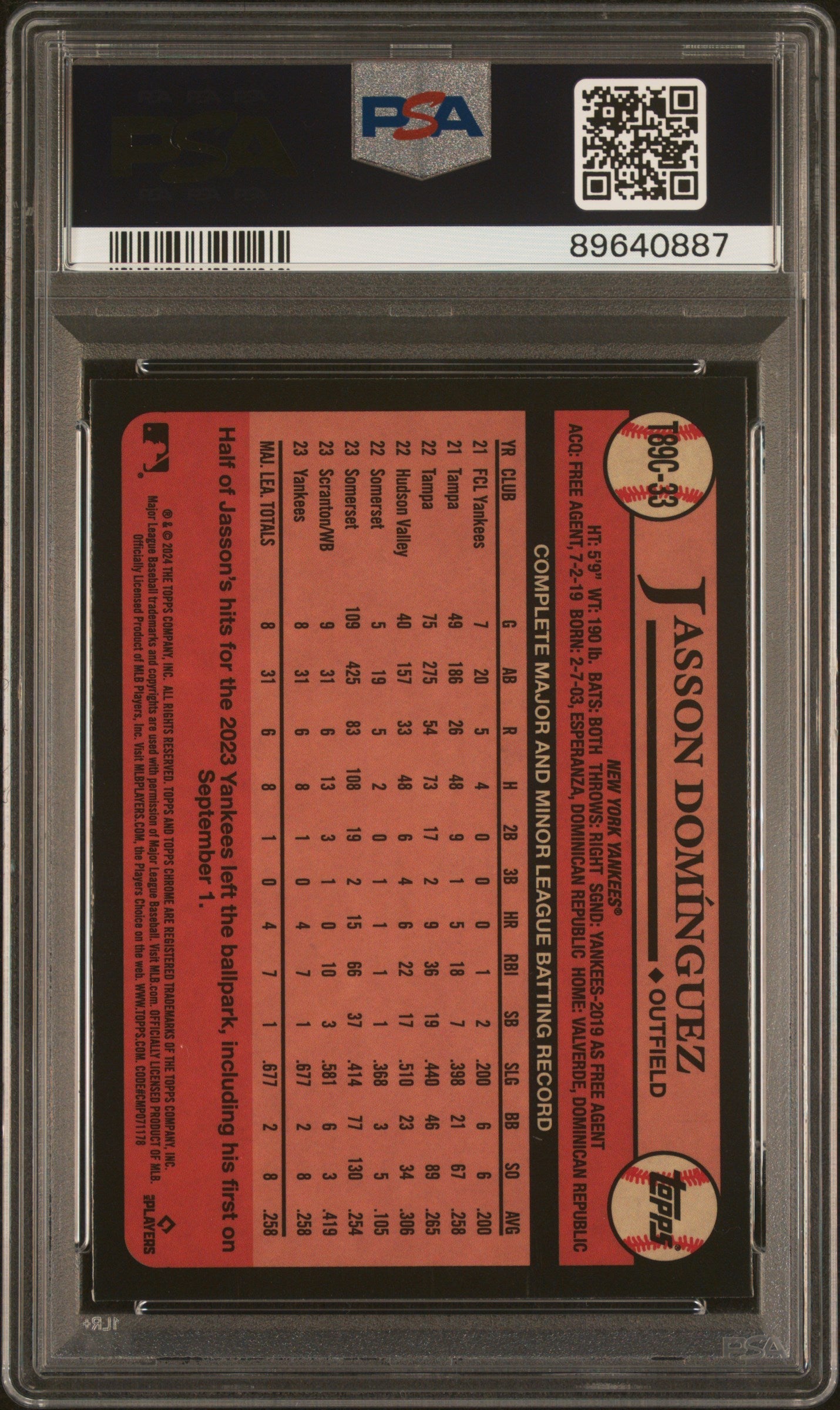Graded 2024 Topps Silver Pack Jasson Dominguez #T89C33 Rookie RC Baseball Card PSA 10 Gem Mint