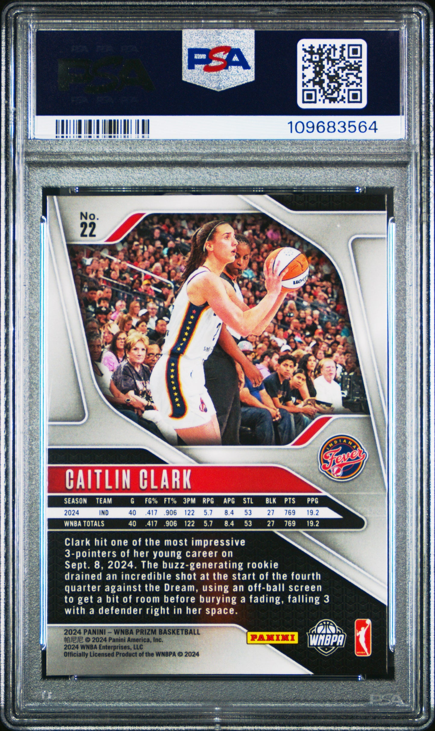 Graded 2024 Panini Prizm Caitlin Clark #22 Rookie RC Basketball Card PSA 10 Gem Mint